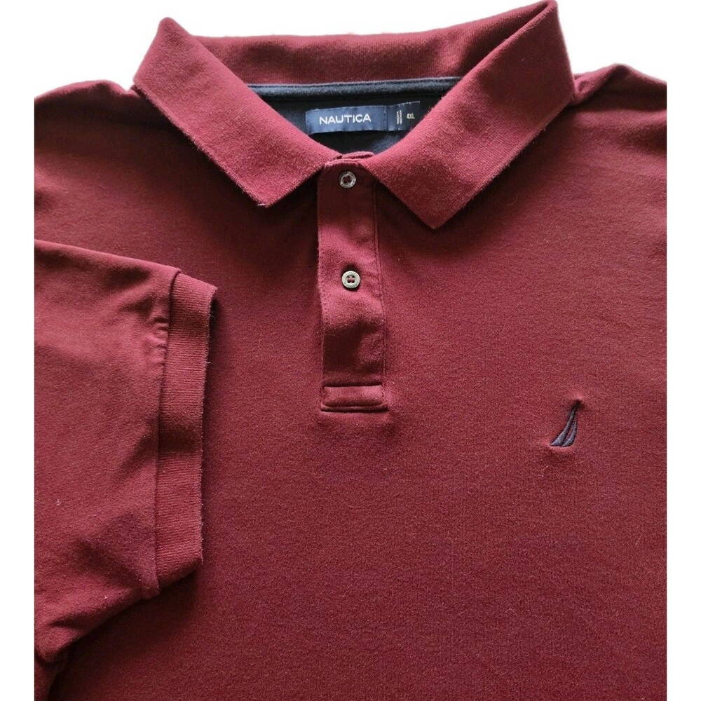 Nautica Mens 4X Polo  Maroon Shirt All Cotton Classic Fit Performance Deck Prep